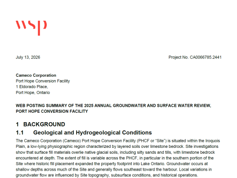 Cameco Public Summary Groundwater Review